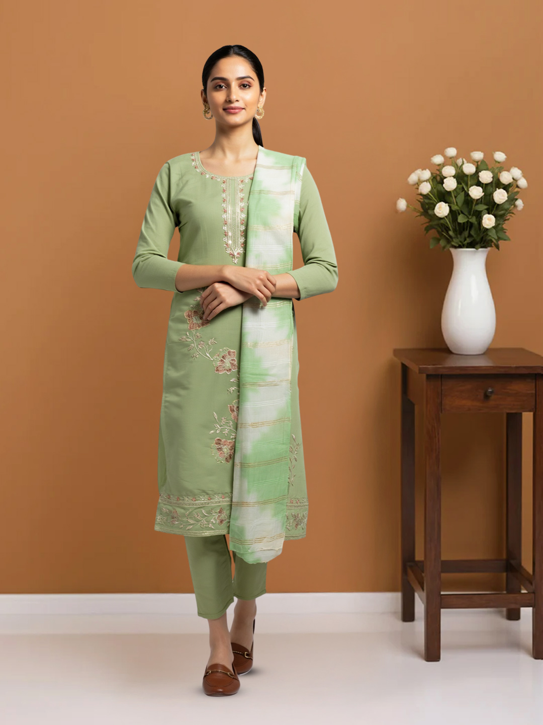 Elegant Traditional Floral Embroidery Salwar Suit Set