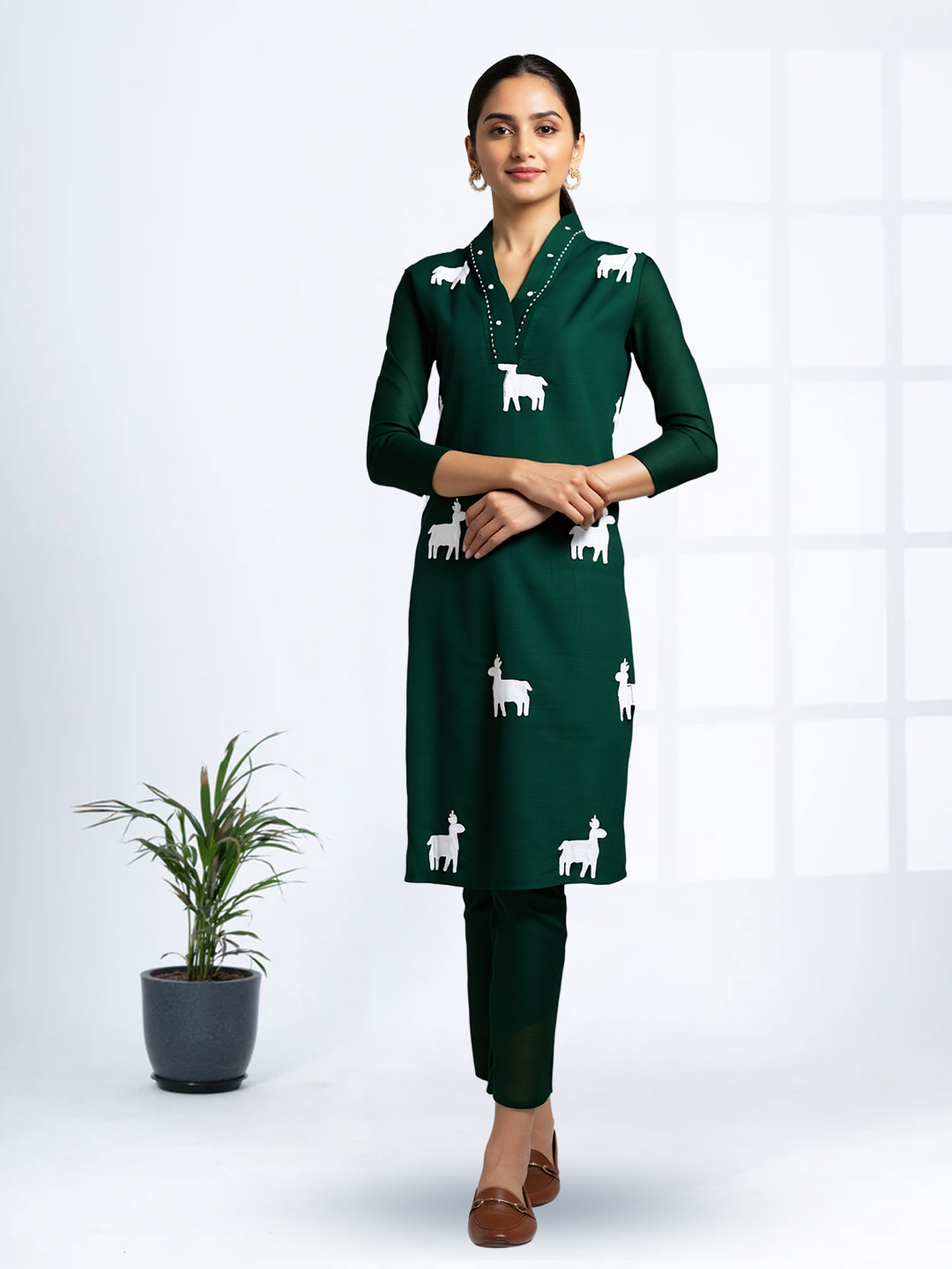 Contemporary Giraffe Print Kurta with Pant Set