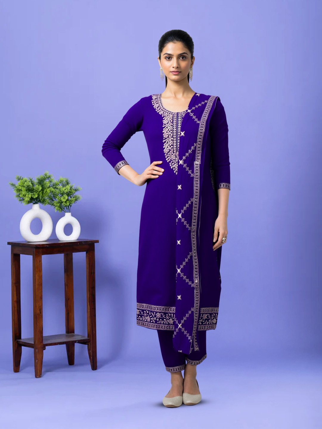 Embroidered Round Neck Traditional Salwar Suit Set