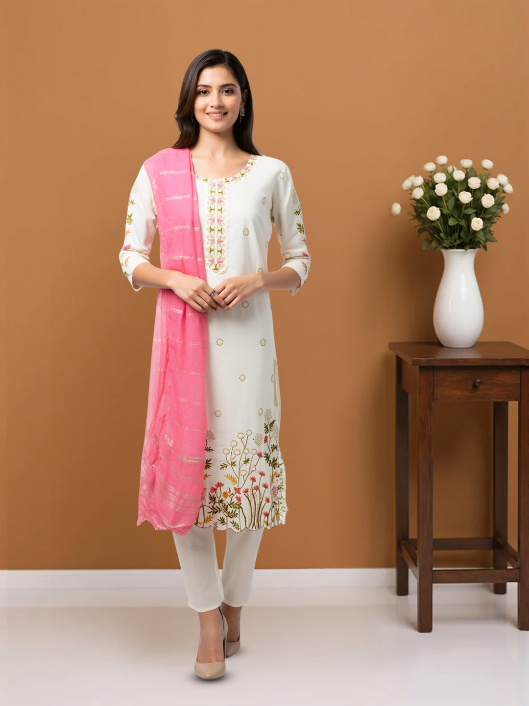 Elegant Floral Thread Embroidered Salwar  Suit Set