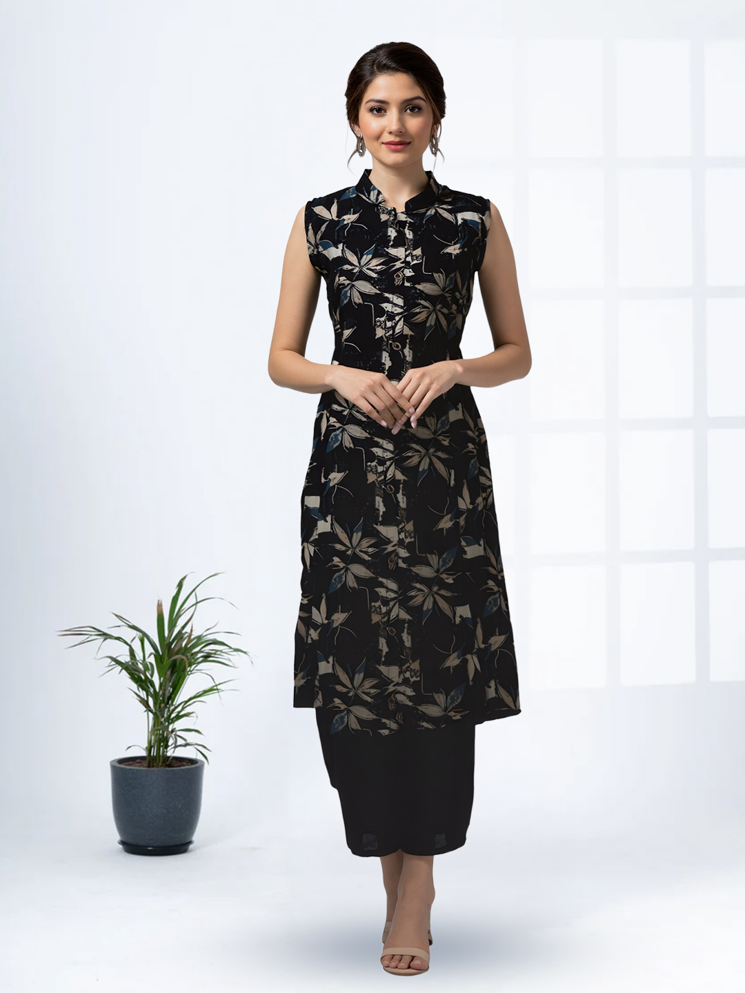 Floral  Printed Sleeveless Kurta with Pant Set
