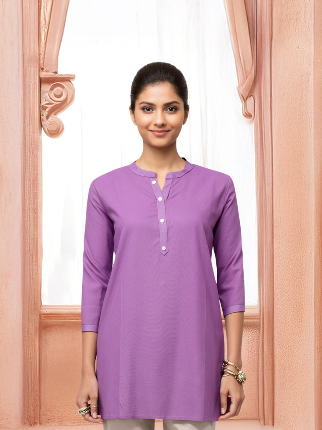 Plain Collar Neck Short Kurti