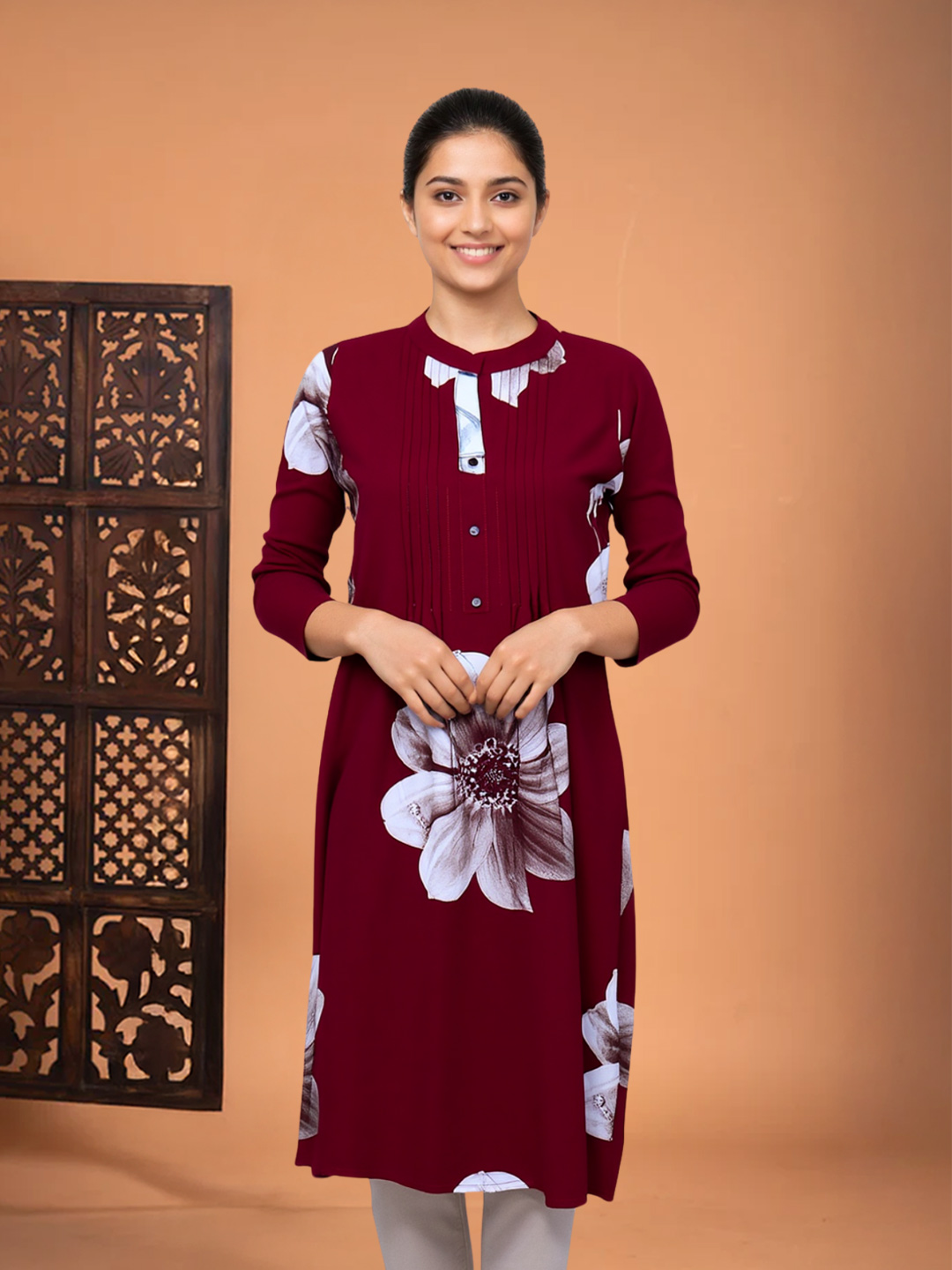 Mandarin Collar Neckline Short Kurti