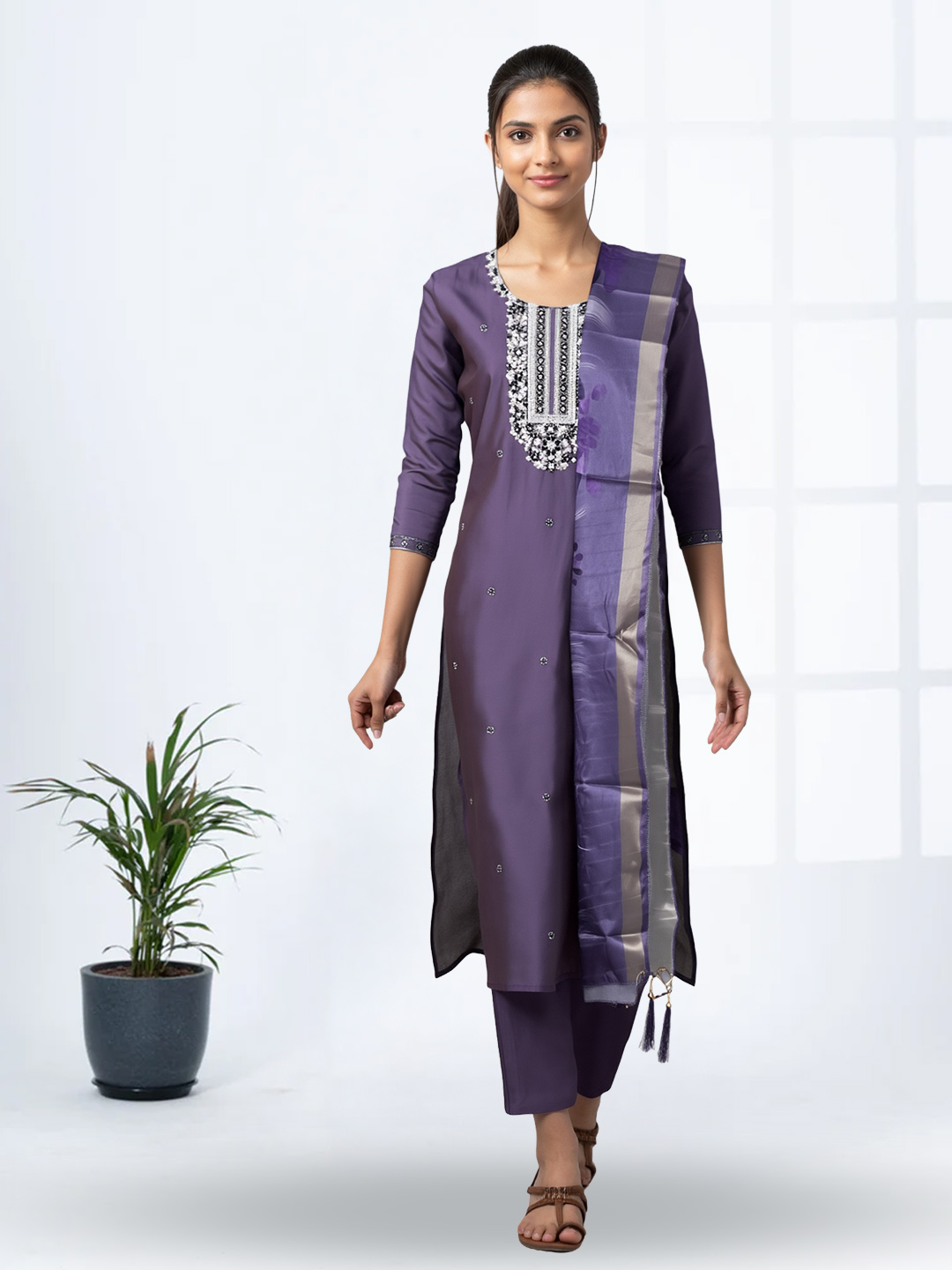 Embroidered Neckline Floral Salwar Suit Set