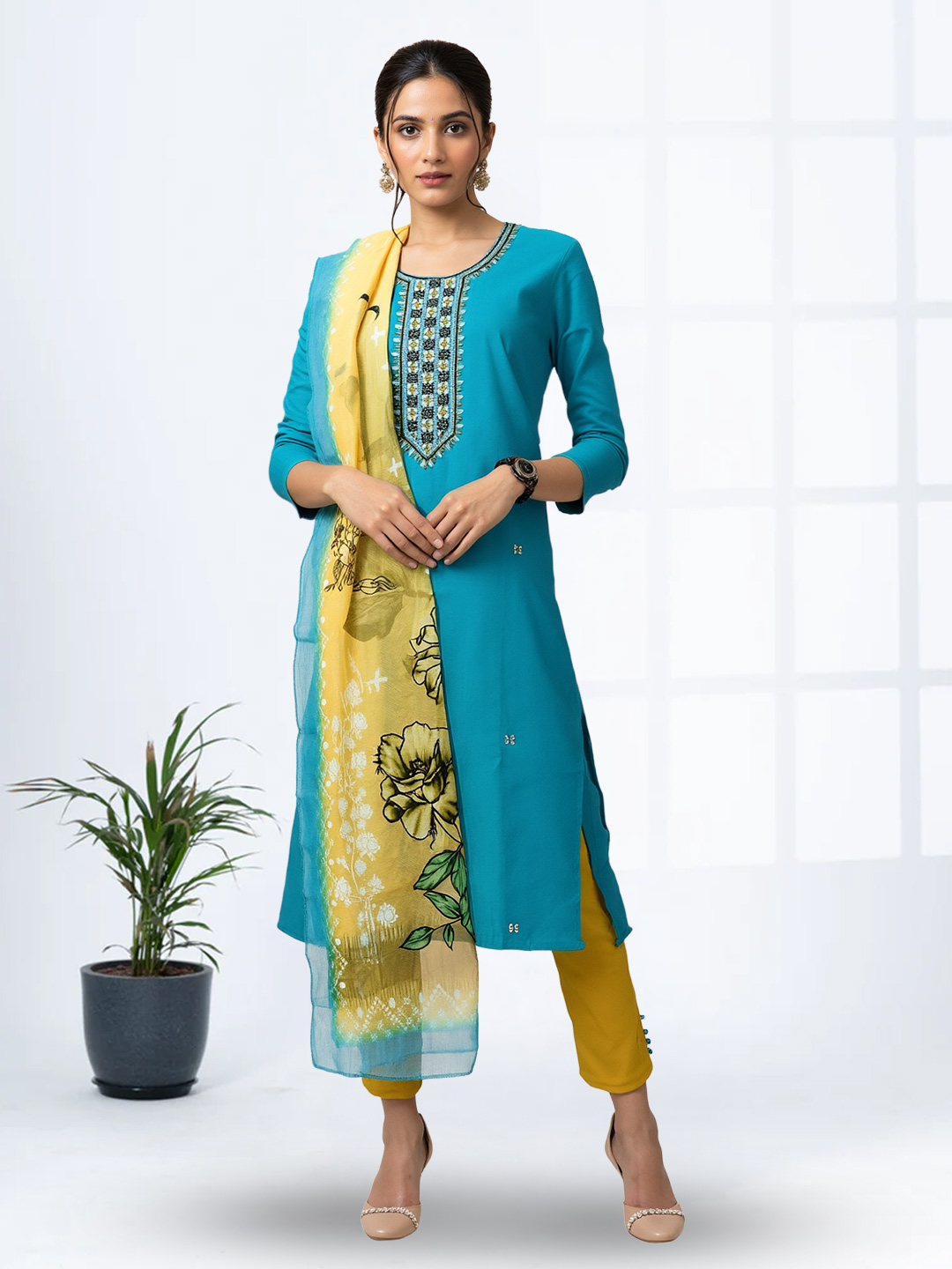 Vibrant Floral  Embroidered  Salwar Suit Set