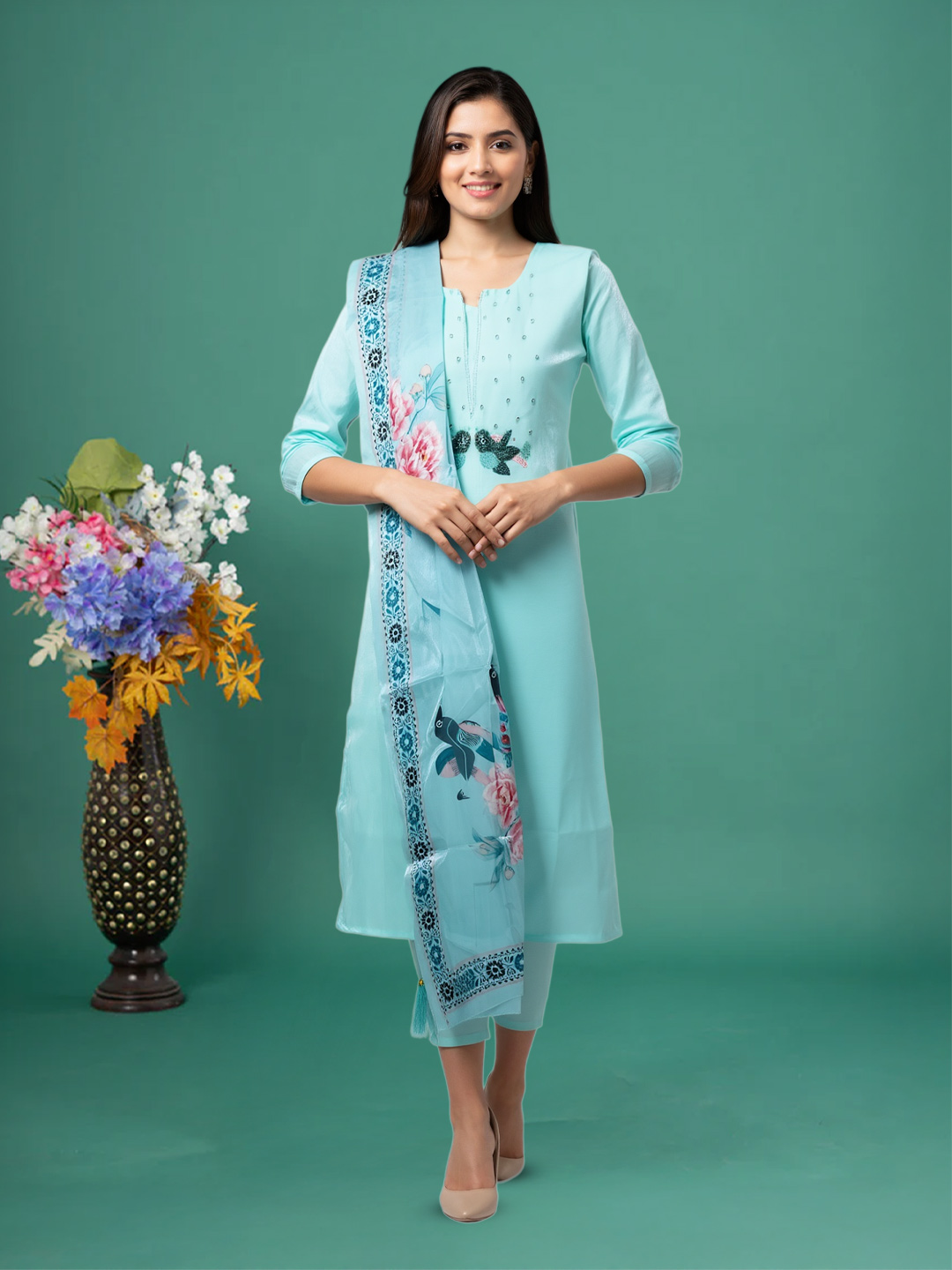 Elegant Bird Embroidered  Ethnic Salwar Suit Set