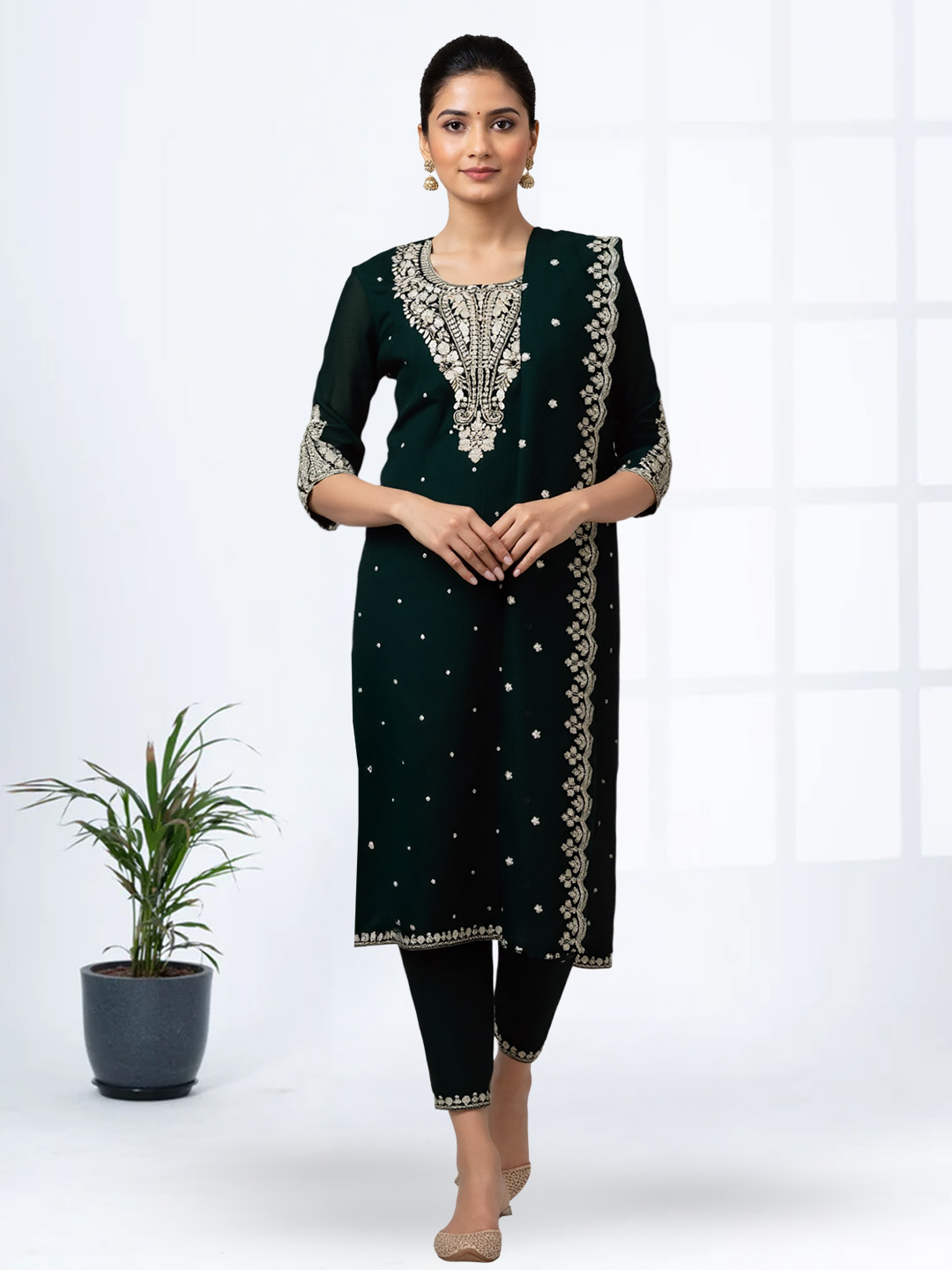 Elegant U-shaped Embroidered Neckline Ethnic Salwar Suit Set