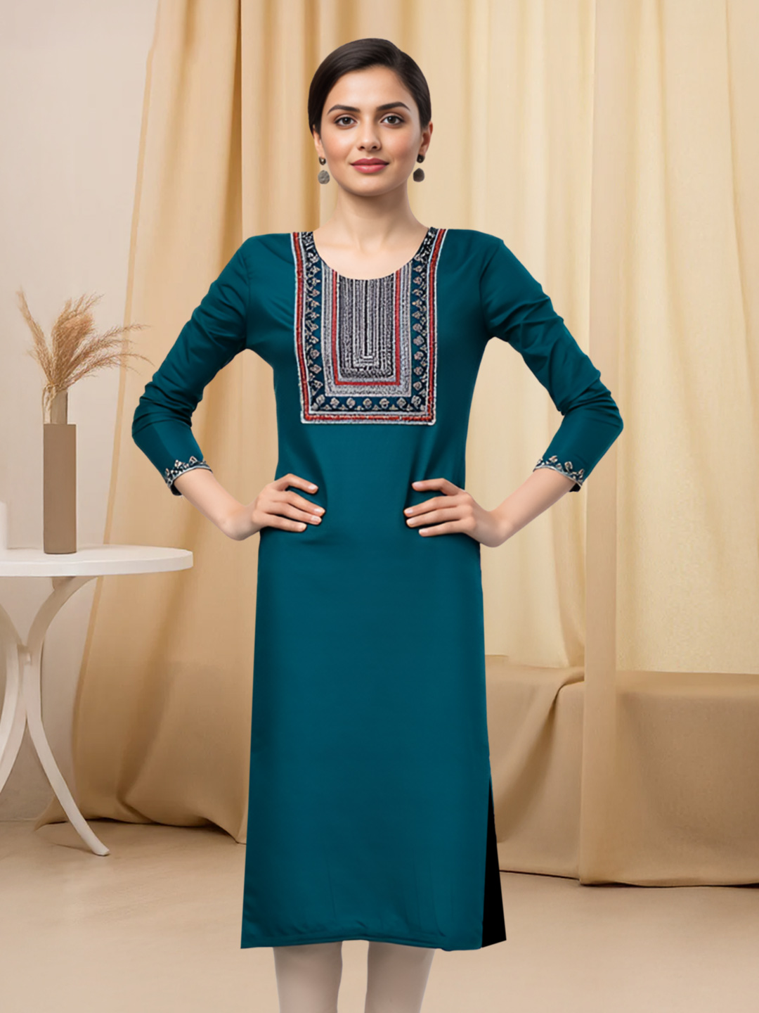 Embellished Embroidered Straight Cut Kurta