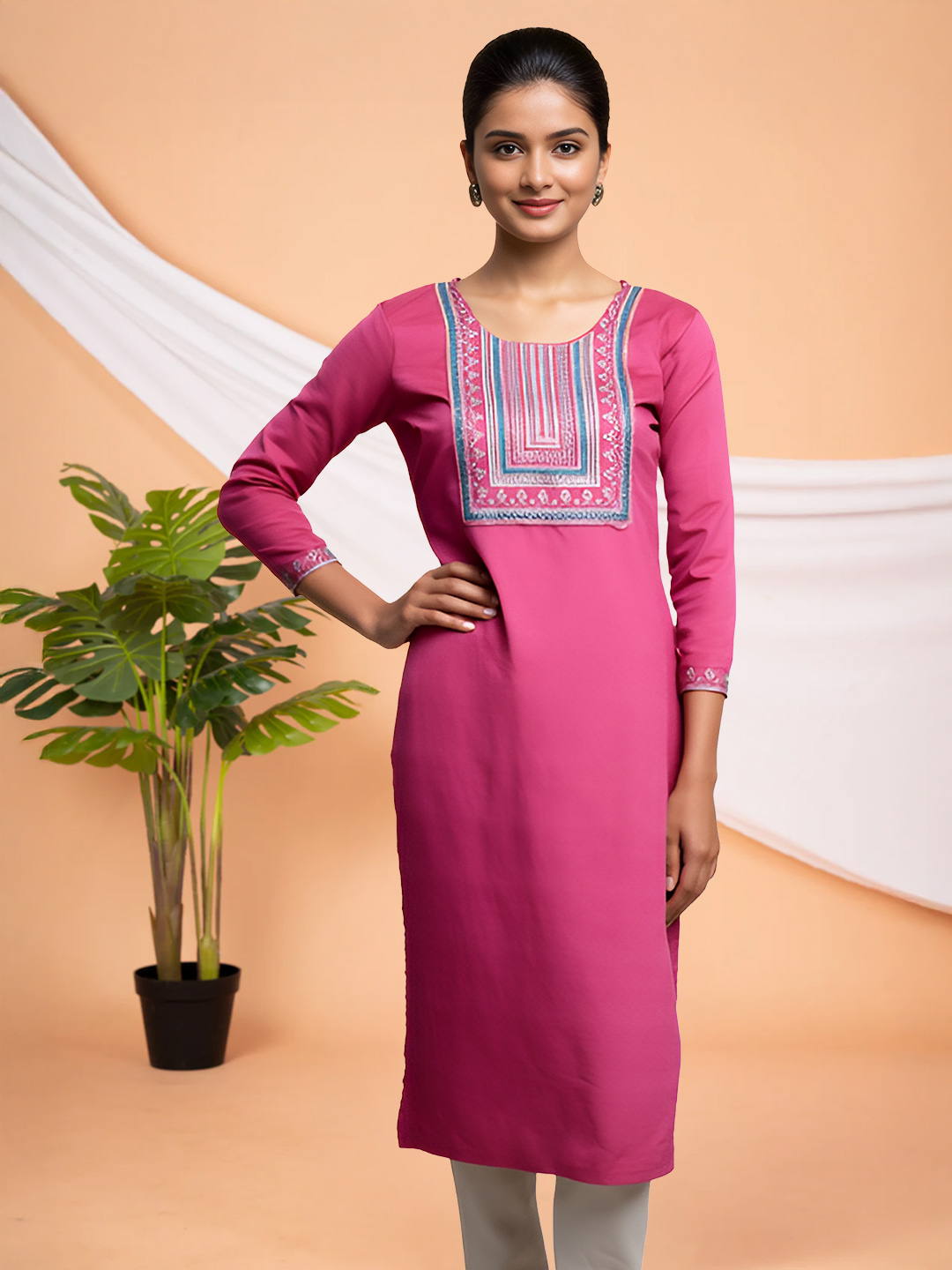 Embellished Embroidered Straight Cut Kurta