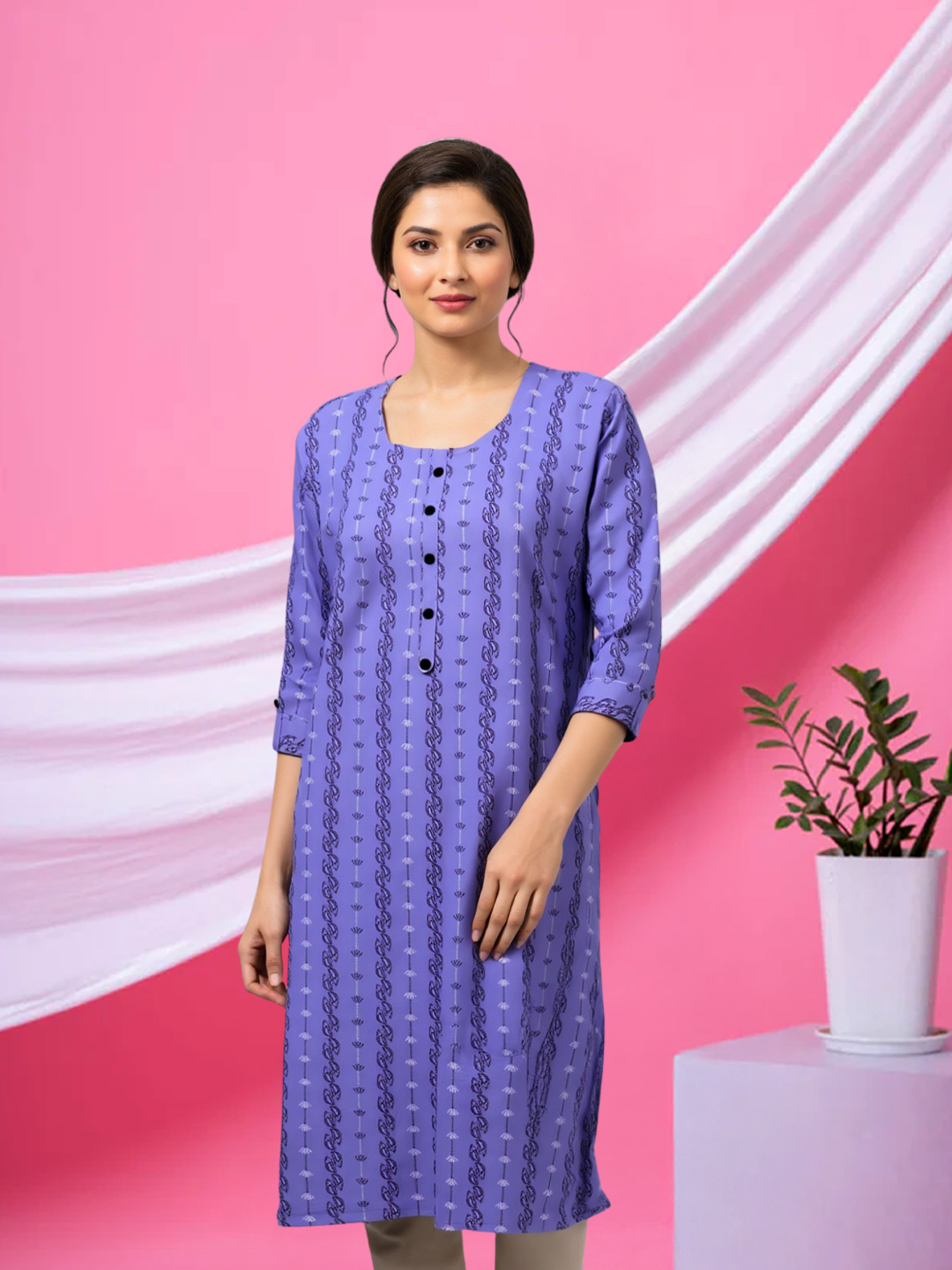 Vertical Patterned Motifs Straight-Cut Kurta