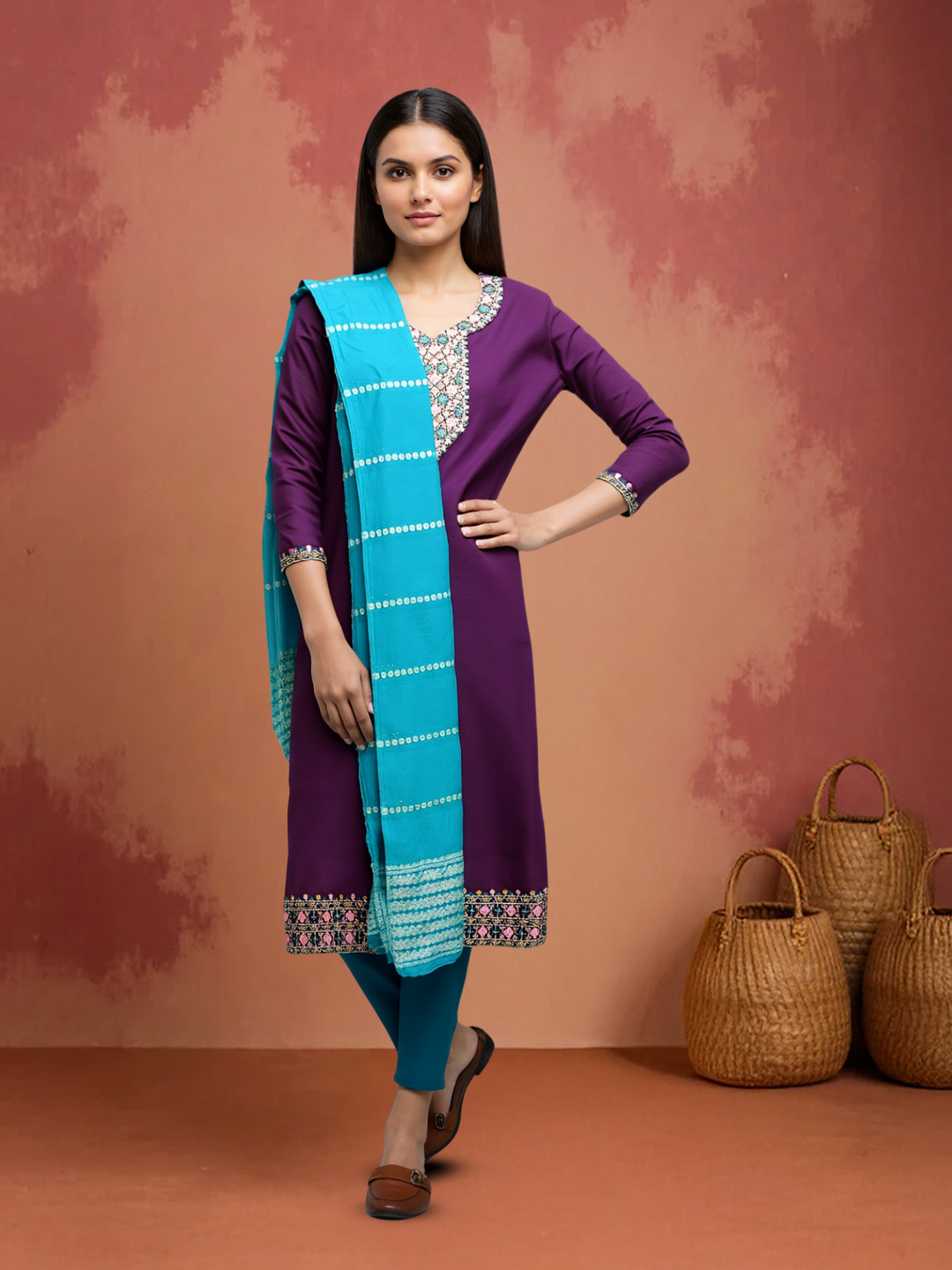 Elegant Embroidered Neckline Salwar Suit Set