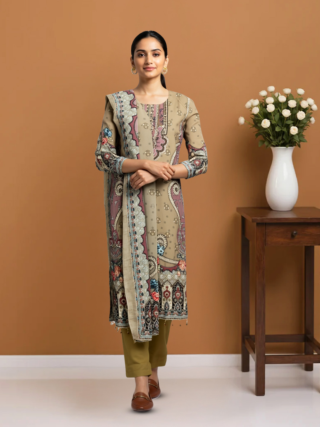 Printed Ethnic Kurta with Pant & Dupatta Set