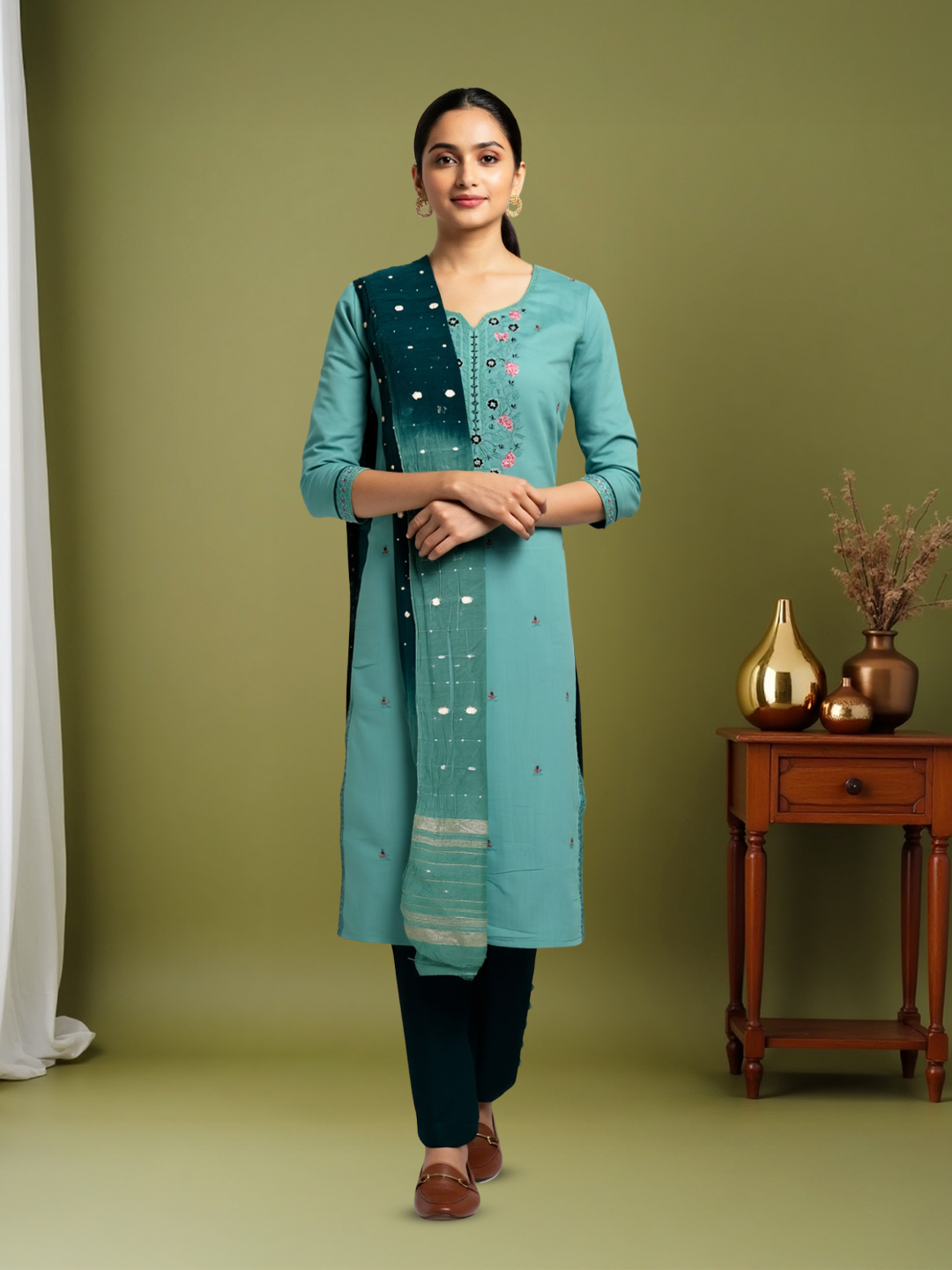 Beautifully Embroidered Neckline Salwar Suit Set