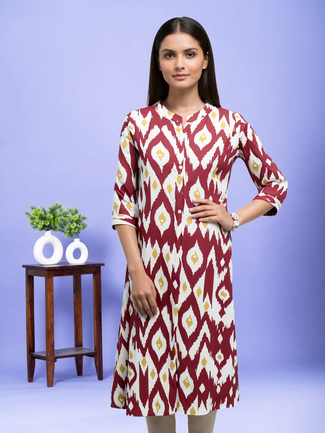 Printed Mandarin Collar Straight-Cut kurta