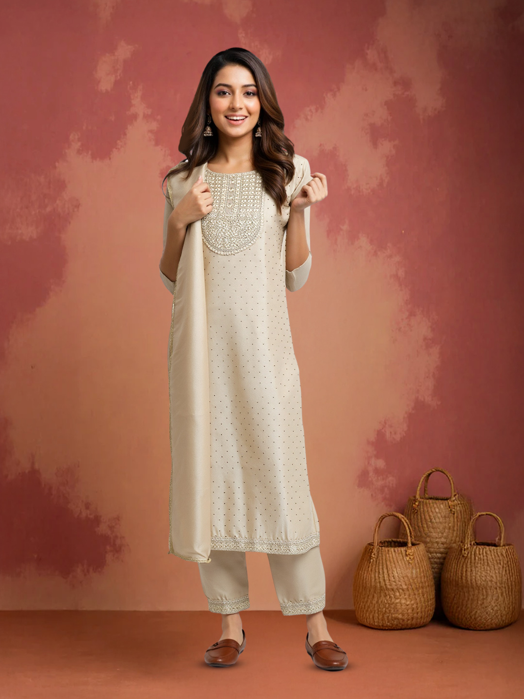 Delicate Embroidery Embellished  Salwar Suit Set