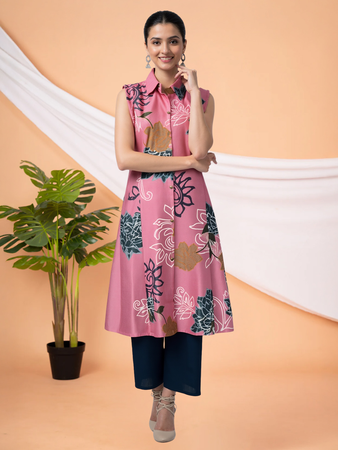 Floral A-Line Back Tie-Up Rope Kurta with Pant Set