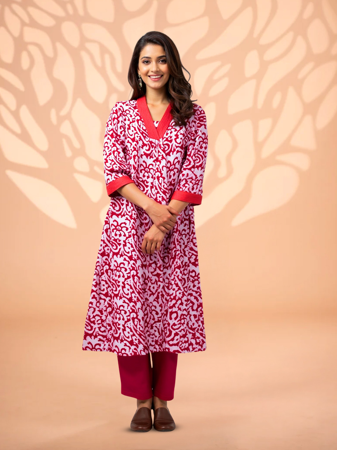 Stylish V-Neckline Kurta with Pant Set
