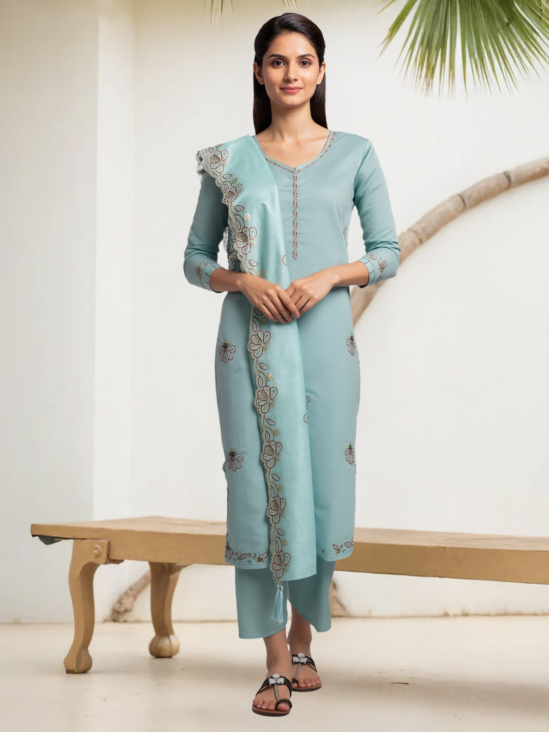 Embroidered Ethnic Straight Cut Graceful Salwar Suit Set