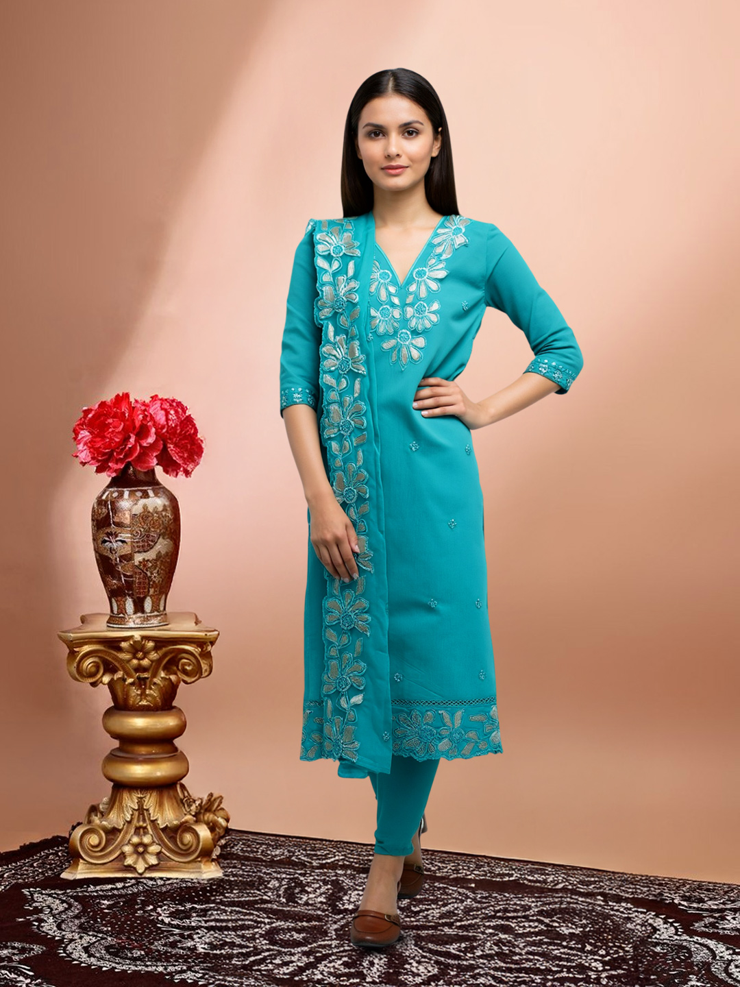 Heavy Embroidered Floral Border Salwar Suit Set
