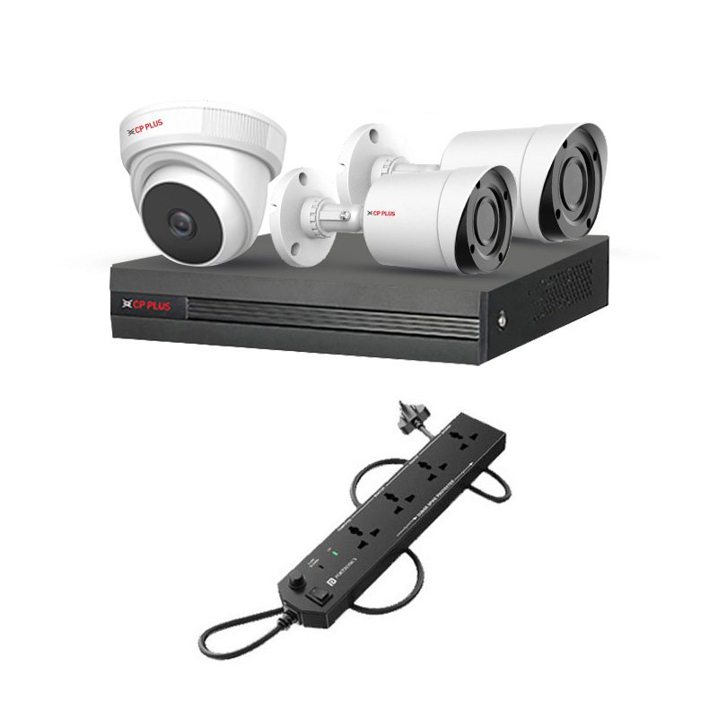 CP PLUS 3 CCTV Cameras Combo (1 Indoor & 2 Outdoor CCTV Cameras) + DVR + HDD + Accessories + Power Supply + 45m Cable + Power Strip