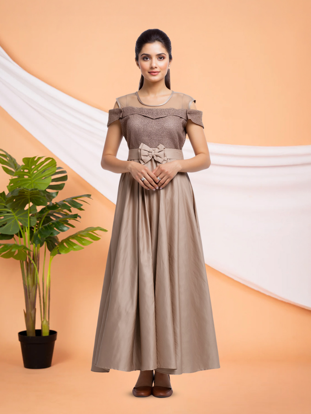 Picture of Embellished  Long  Bow Detail Gown