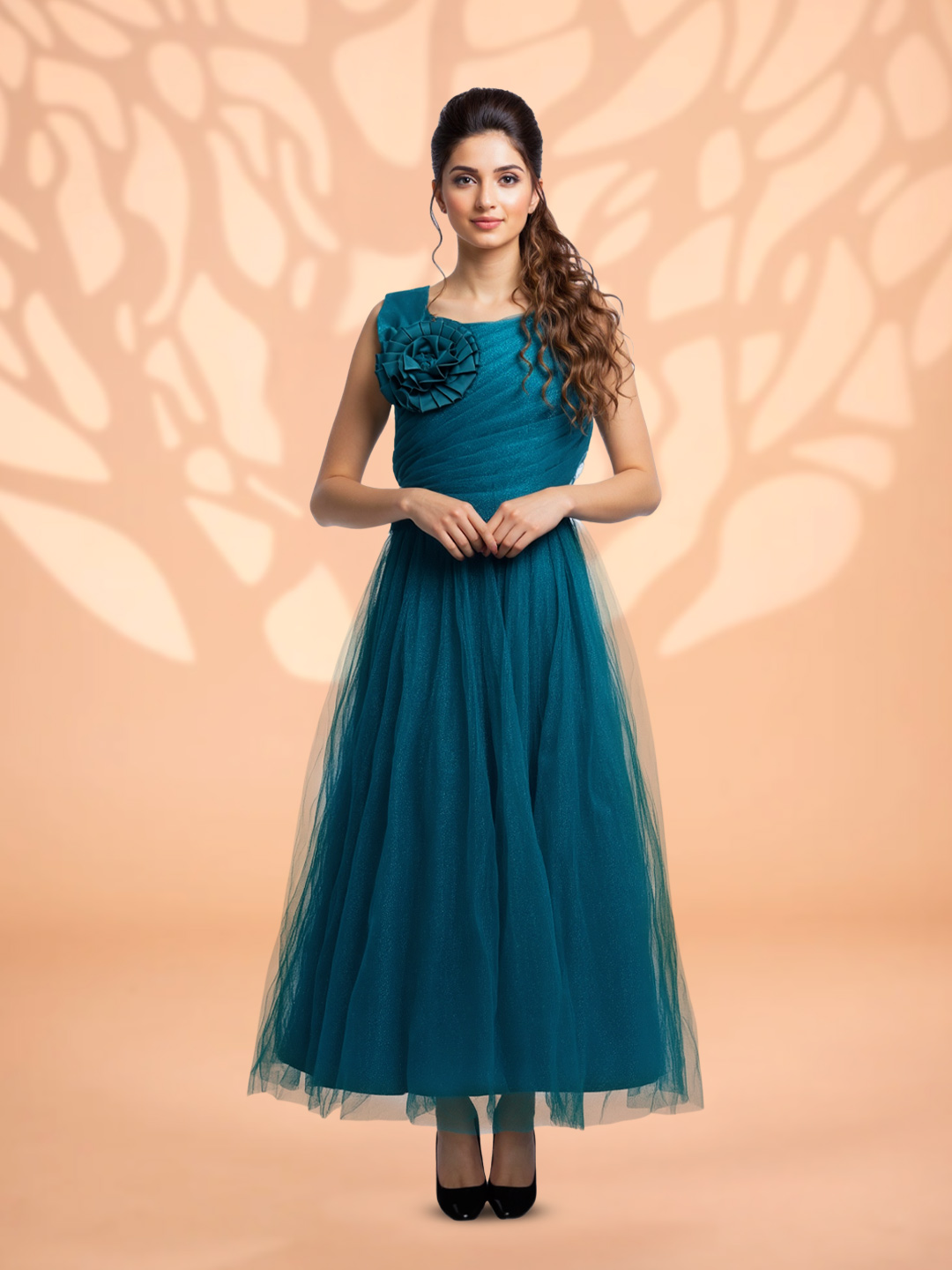 Floral Applique Net Gown