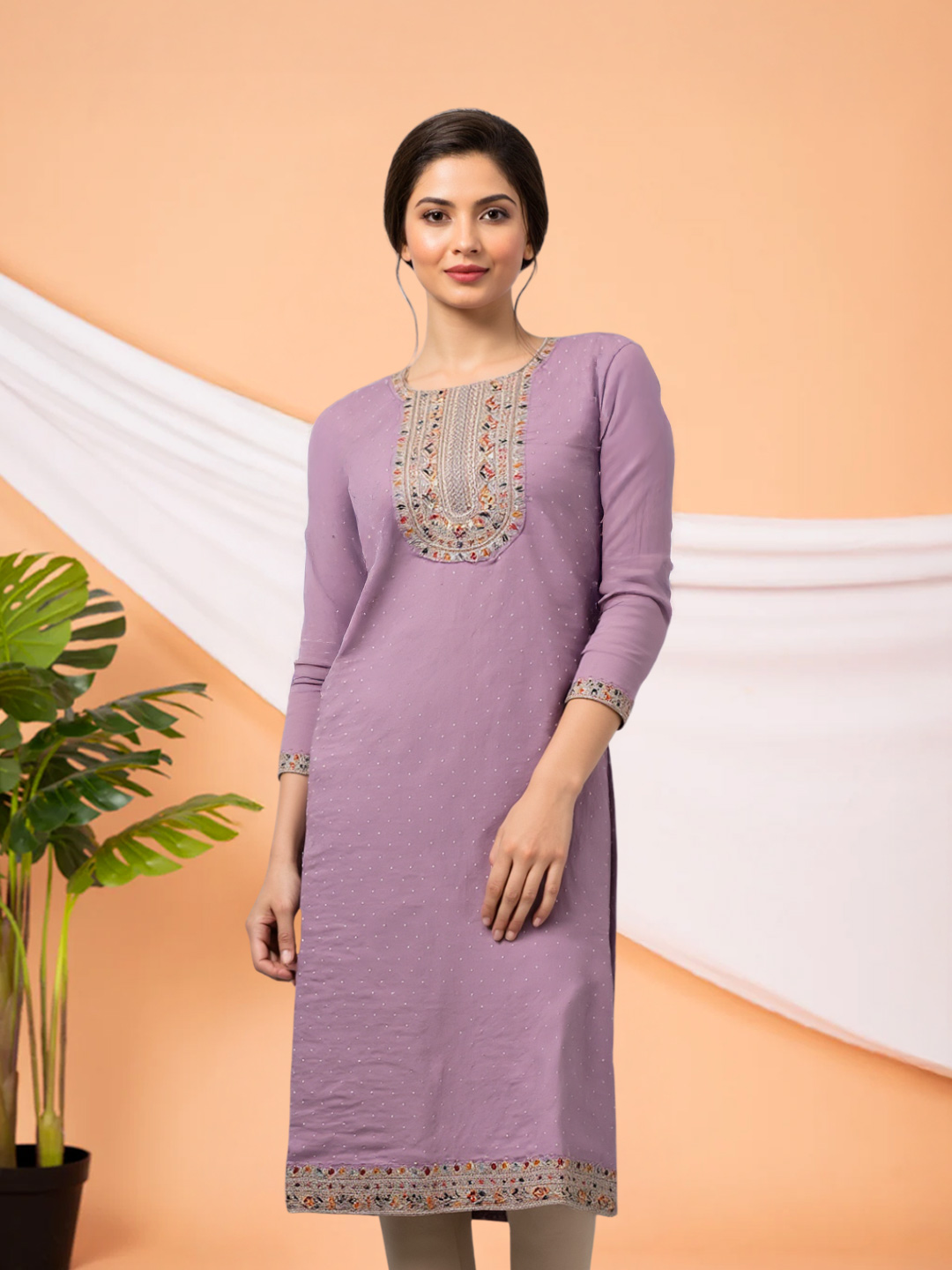 Elegant Intricate Embroidery Straight-Cut Kurta
