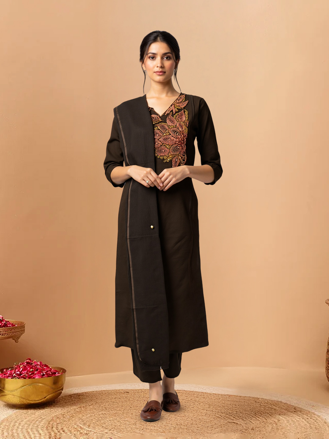 Classic Flattering V-Neck Front Embroidery Salwar Suit Set