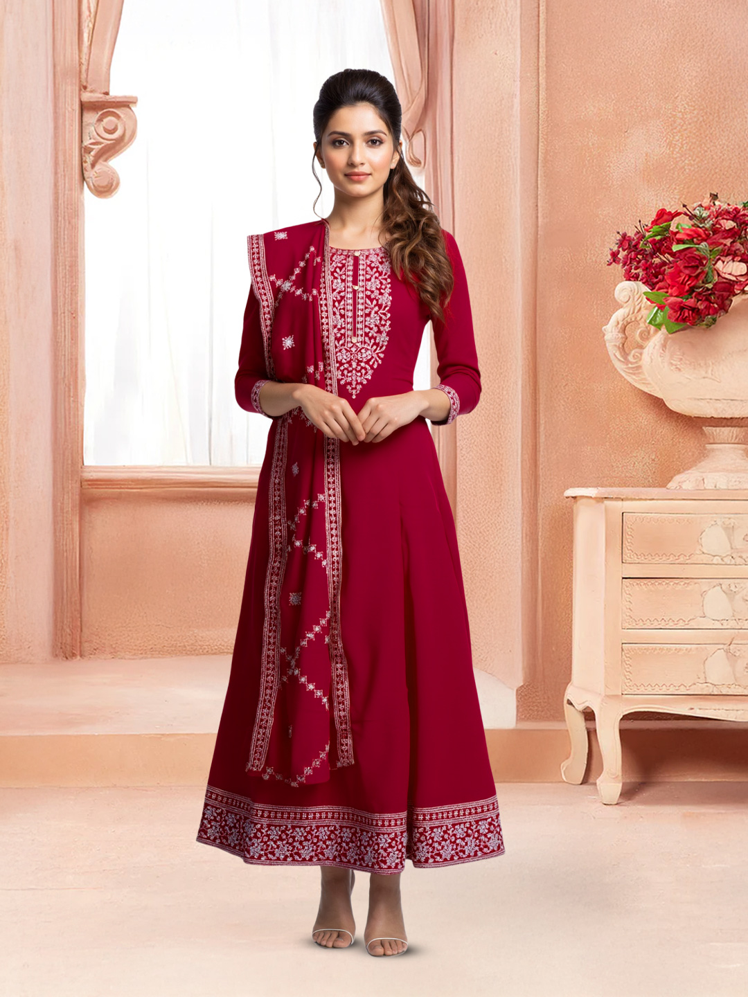 Elegant Embroidered Classic Anarkali Kurta with Pant & Dupatta Set