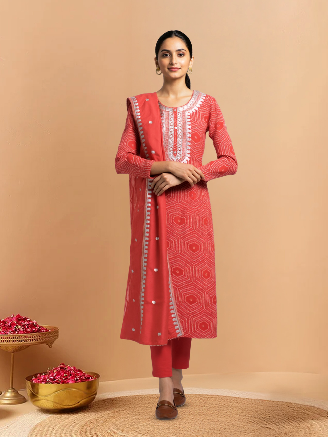 Traditional Embroidered Geometric Patterns Salwar Suit Set