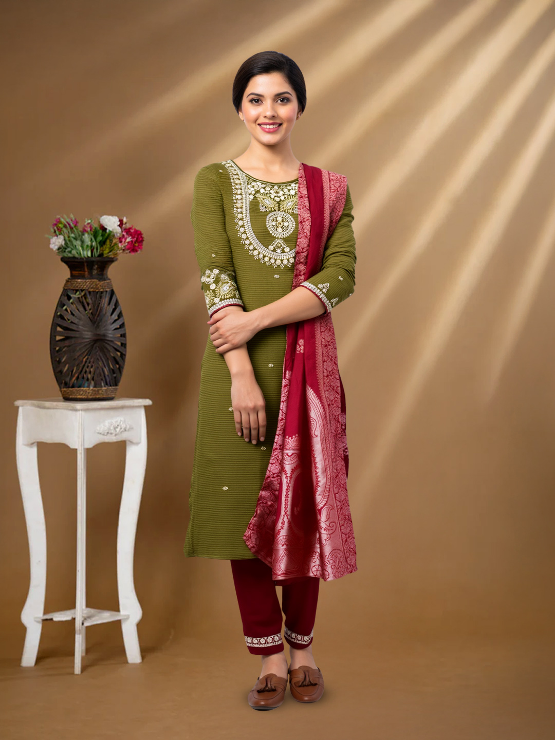 Ethnic Elegance Embroidered Round Neckline Traditional Salwar Suit Set