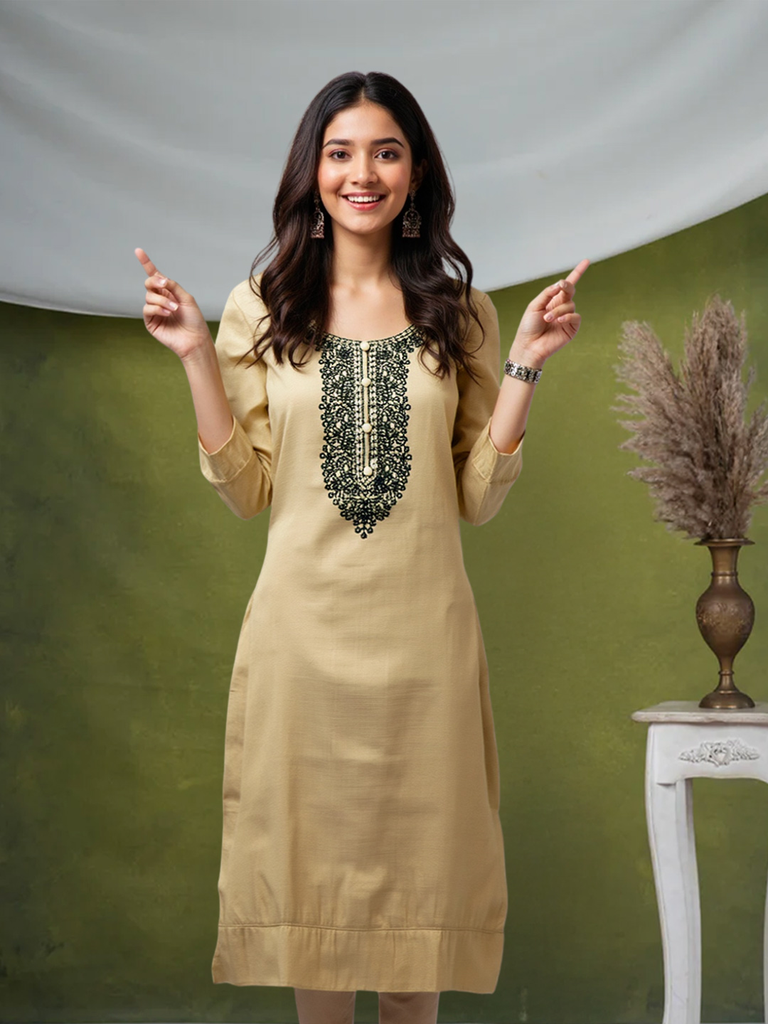 Picture of Classic Embroidered Neckline Kurta