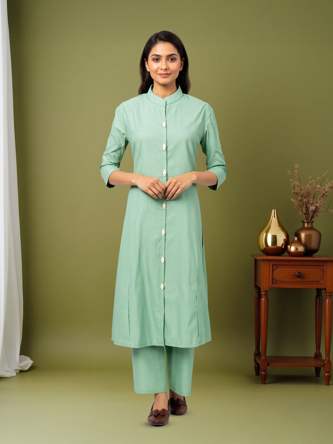Stylish Mandarin Collar Neck Kurta with Pant Set