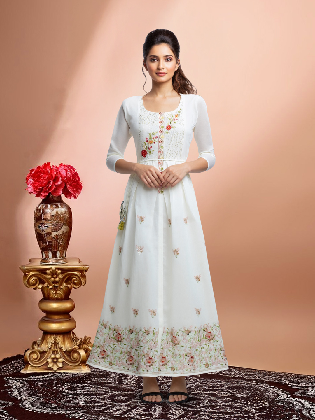 Elegant Floral Embroidered Anarkali Dress