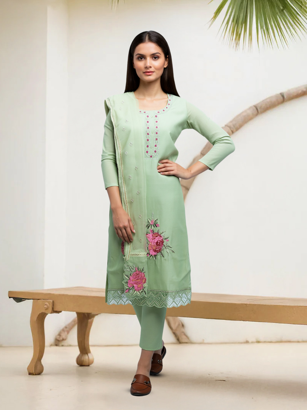 Beautifully Tailored Straight Cut Kurta with Pant & Dupatta Set