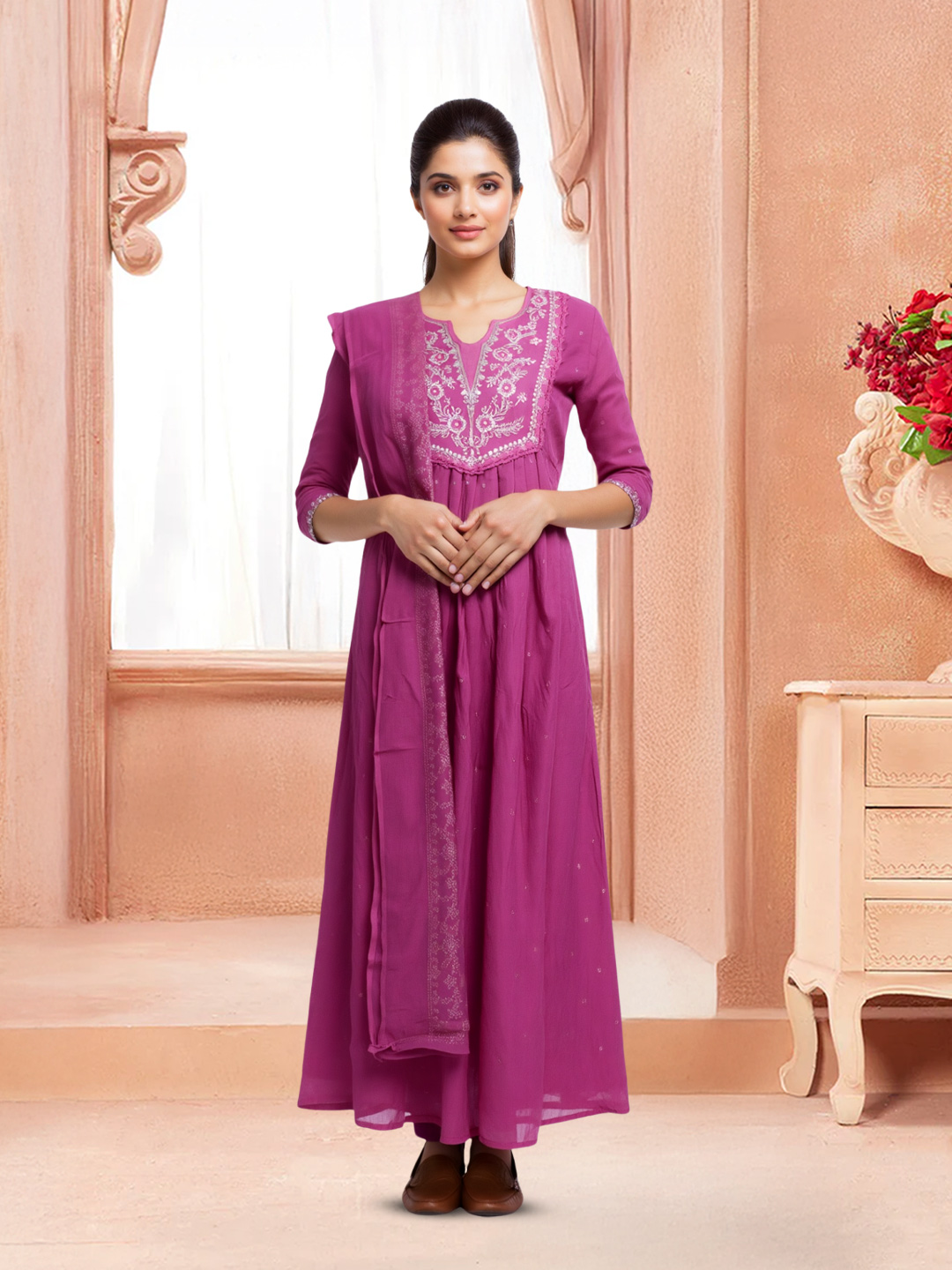 Intricate Notched Neckline Embroidery Salwar Suit Set