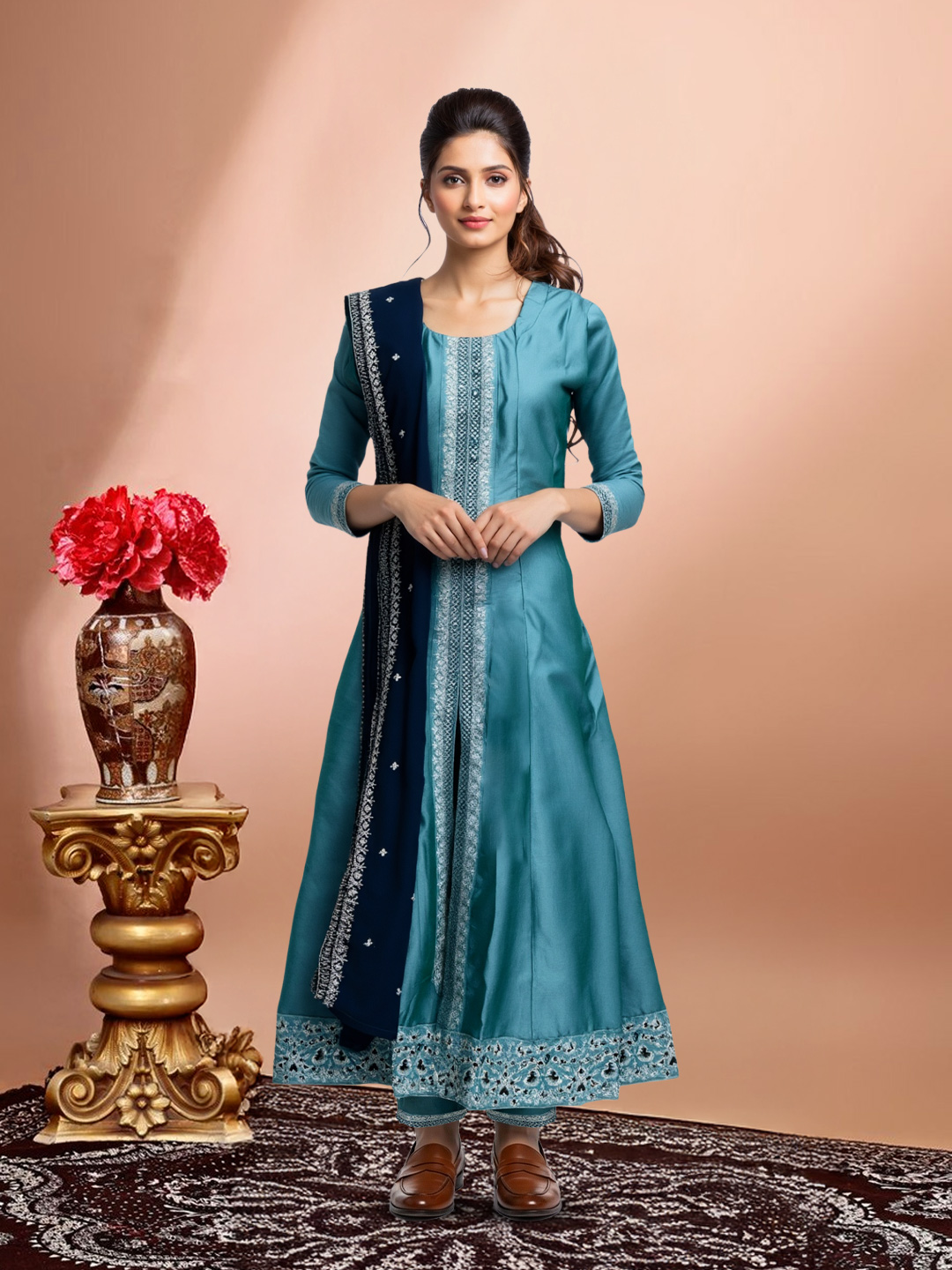 Elegant Anarkali Flare Embroidered Festive Salwar Suit Set
