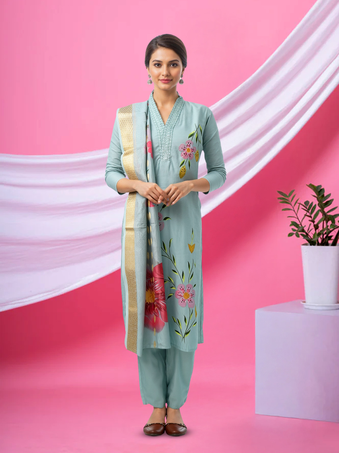 Elegant Hand-Painted Salwar Suit Set
