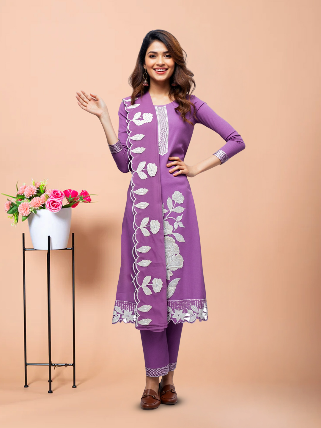 Elegant Panel Embroidery Straight-Cut Salwar Suit Set