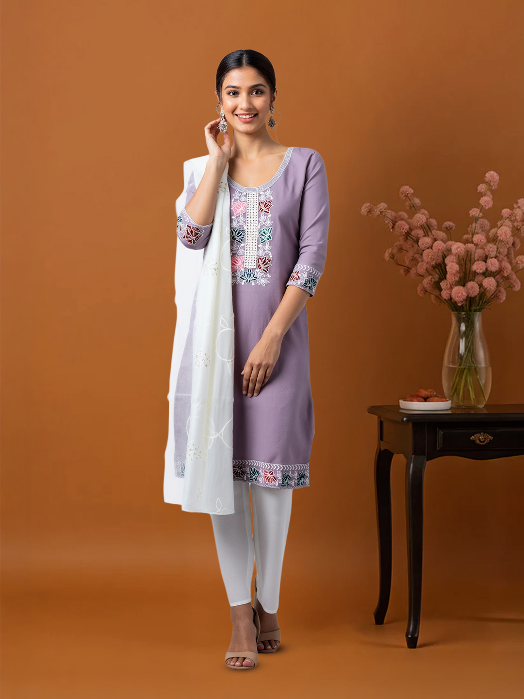 Graceful Multicolor Floral Embroidery Salwar Suit Set