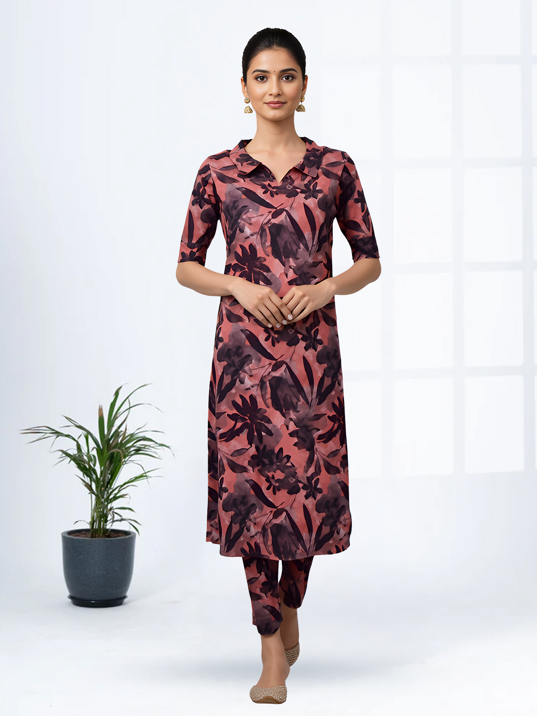 Stylish Collared Neckline Kurta with Pant Set