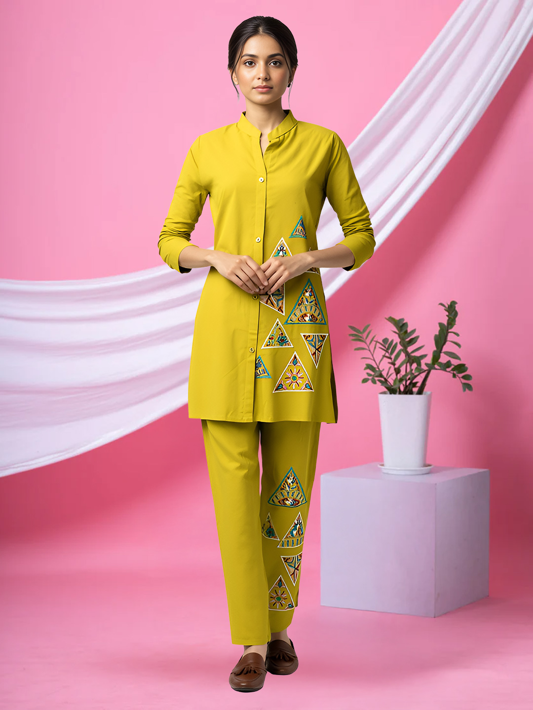 Floral Embroidered  Collar Neck Top with Palazzo Co-Ord Set