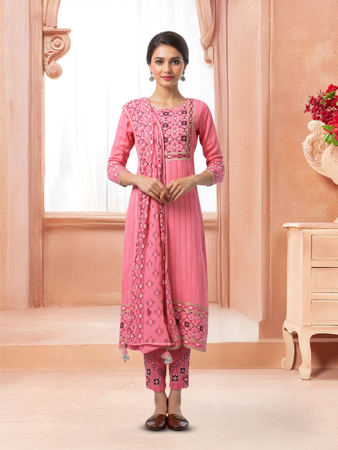Beautiful Embroidered Kurta with Pant & Dupatta Set