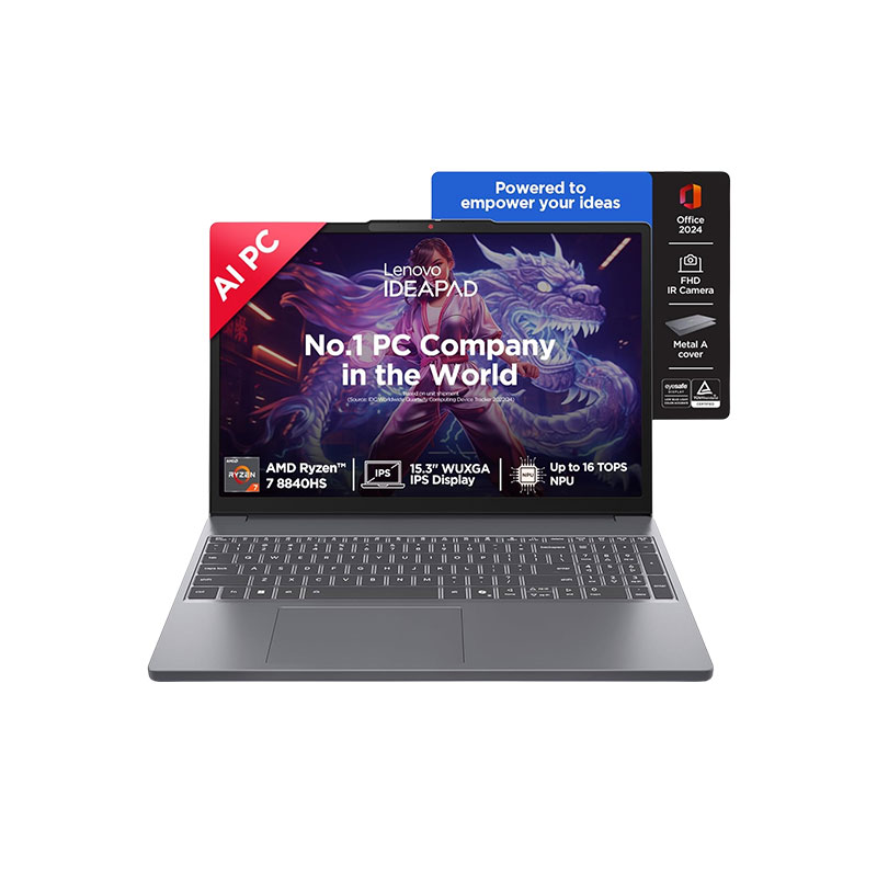 Picture of Lenovo IdeaPad Slim 3 - AMD Ryzen 7 8840HS 15.3" (38.8cm)  83KA0048IN Thin & Light Laptop (16GB / 512GB SSD/ 	Integrated AMD Radeon 780M Graphics/ Anti-glare/  Windows 11 Home/ MS Office 2024/ 1Year Warranty/ Luna Grey/ 1.59 kg)