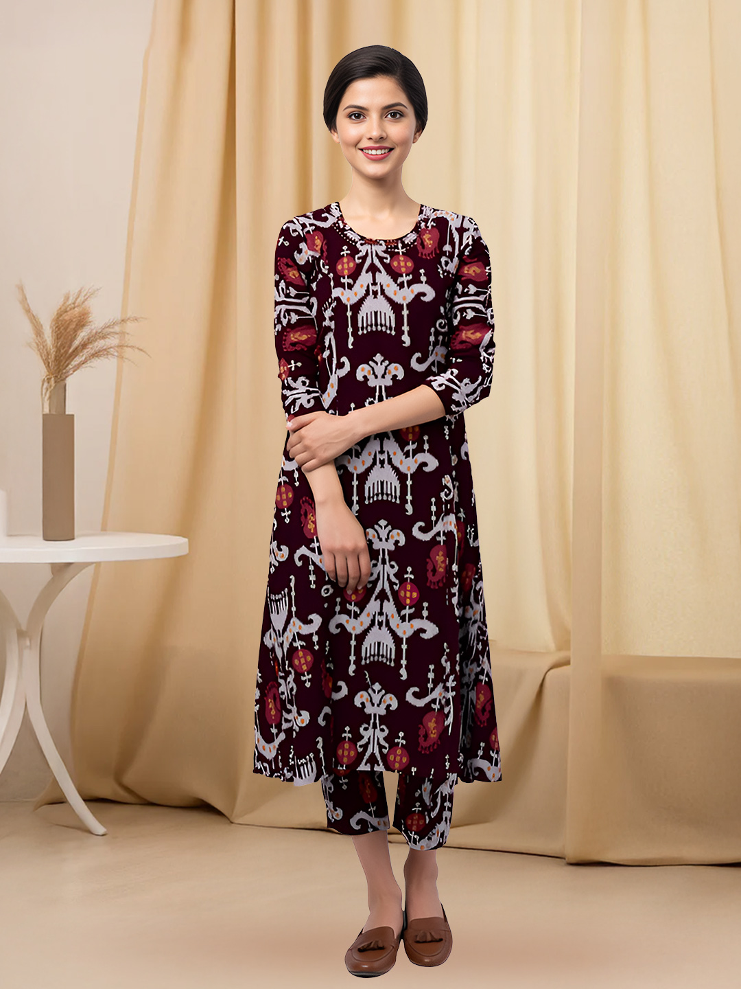 Printed Anarkali-Style Kurta with Pant Set
