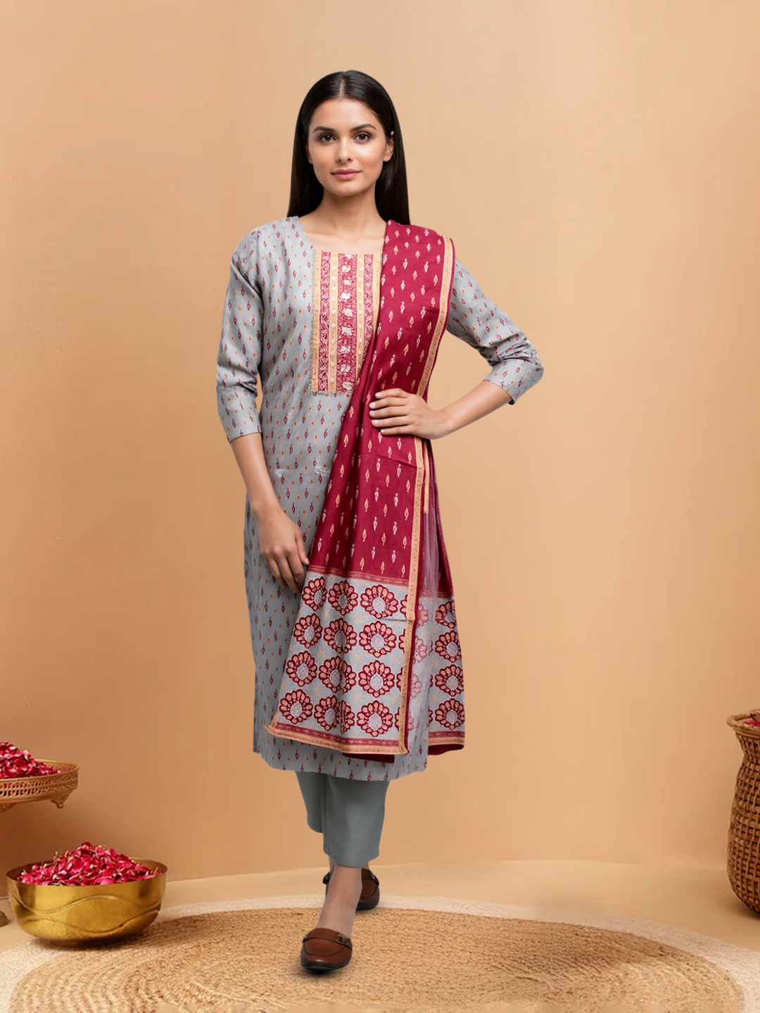 Elegant Ethnic Charm Traditional Kurta with Pant & Dupatta Set