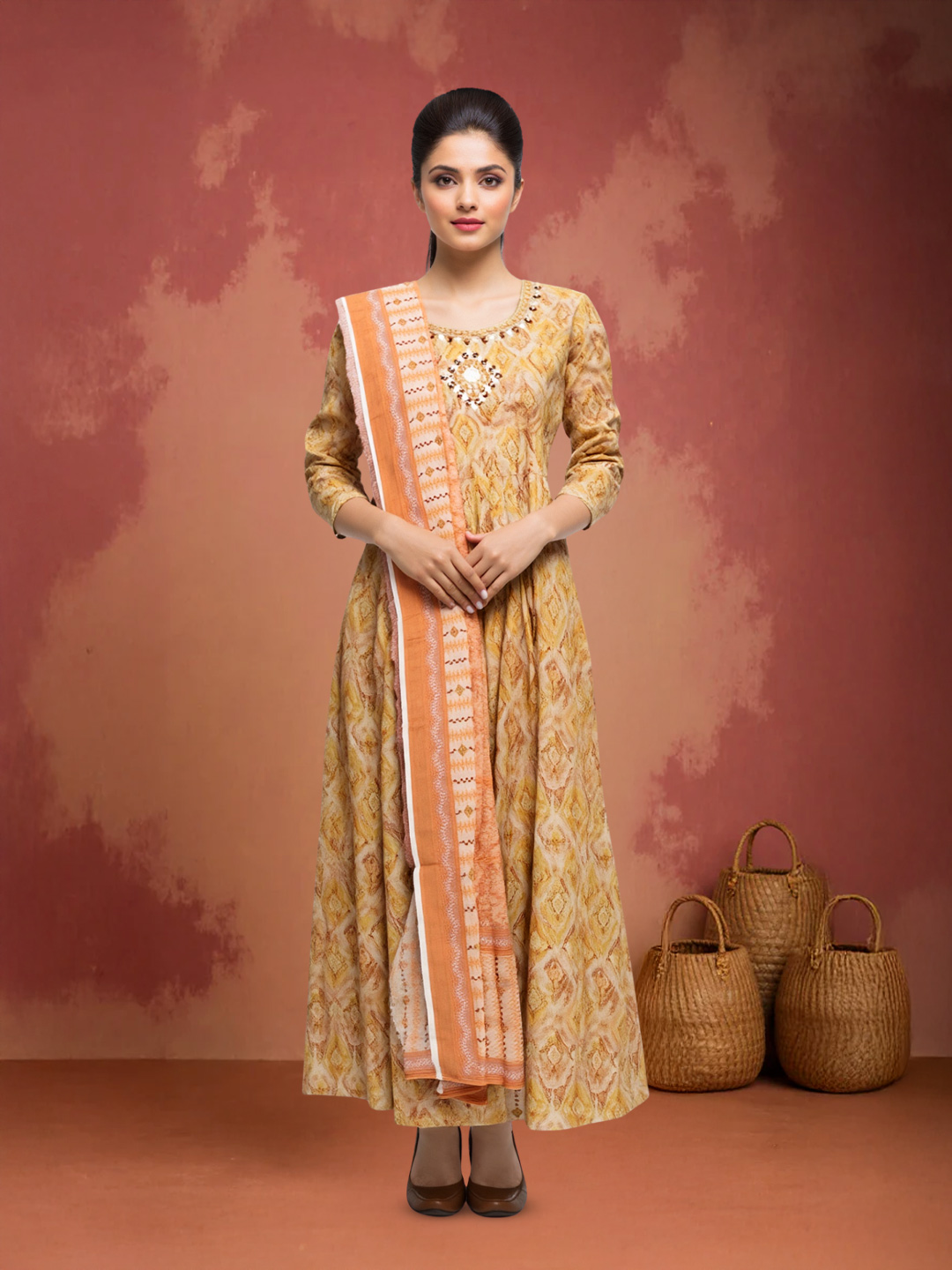 Embellished Neckline Anarkali  Salwar Suit Set