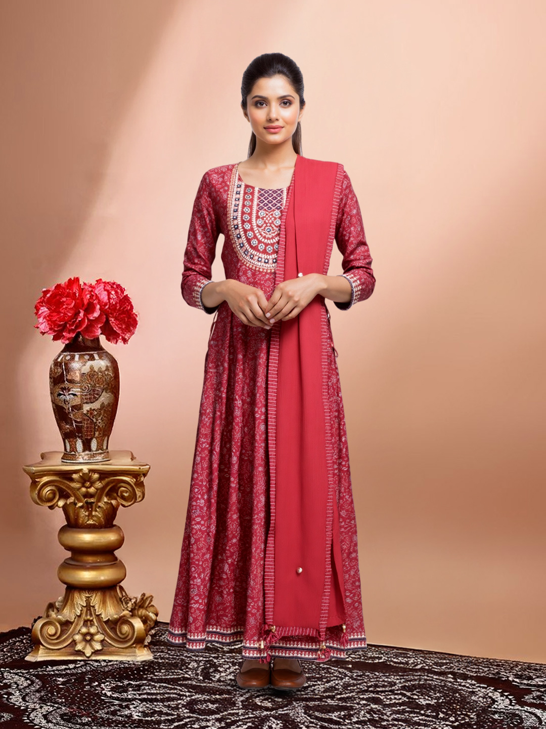 Yoke Embellishment Embroidery Mirror Work Anarkali Salwar Suit Set