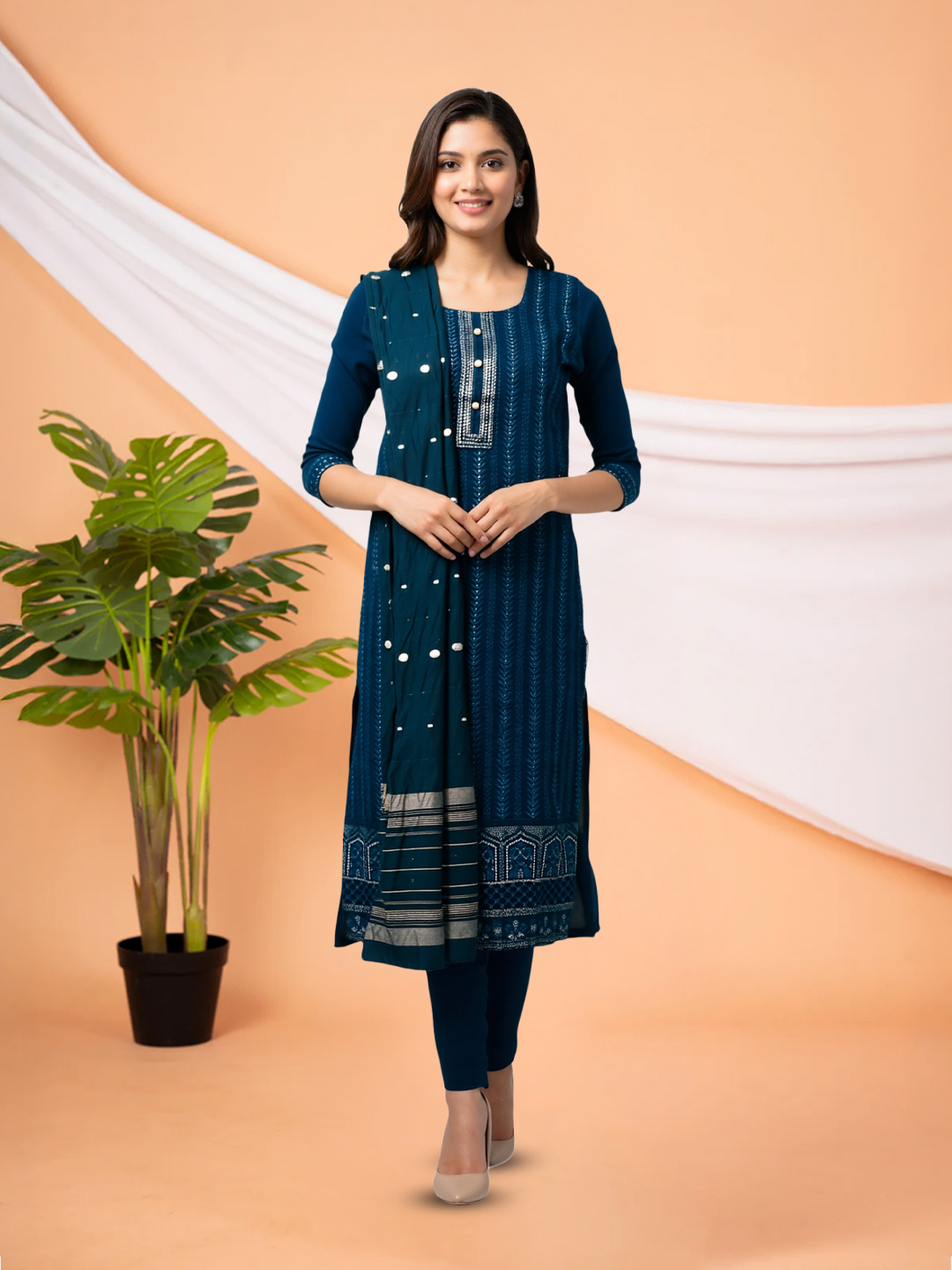 Elegant Classic Embroidered Straight-Cut Salwar Suit Set