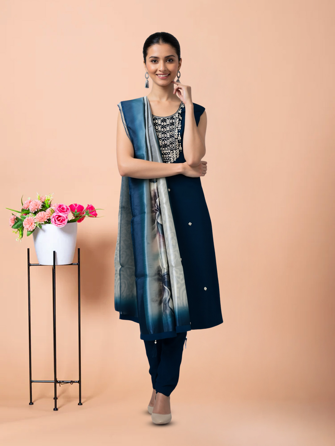 Graceful Ethnic Embroidered Round Neck Salwar Suit Set